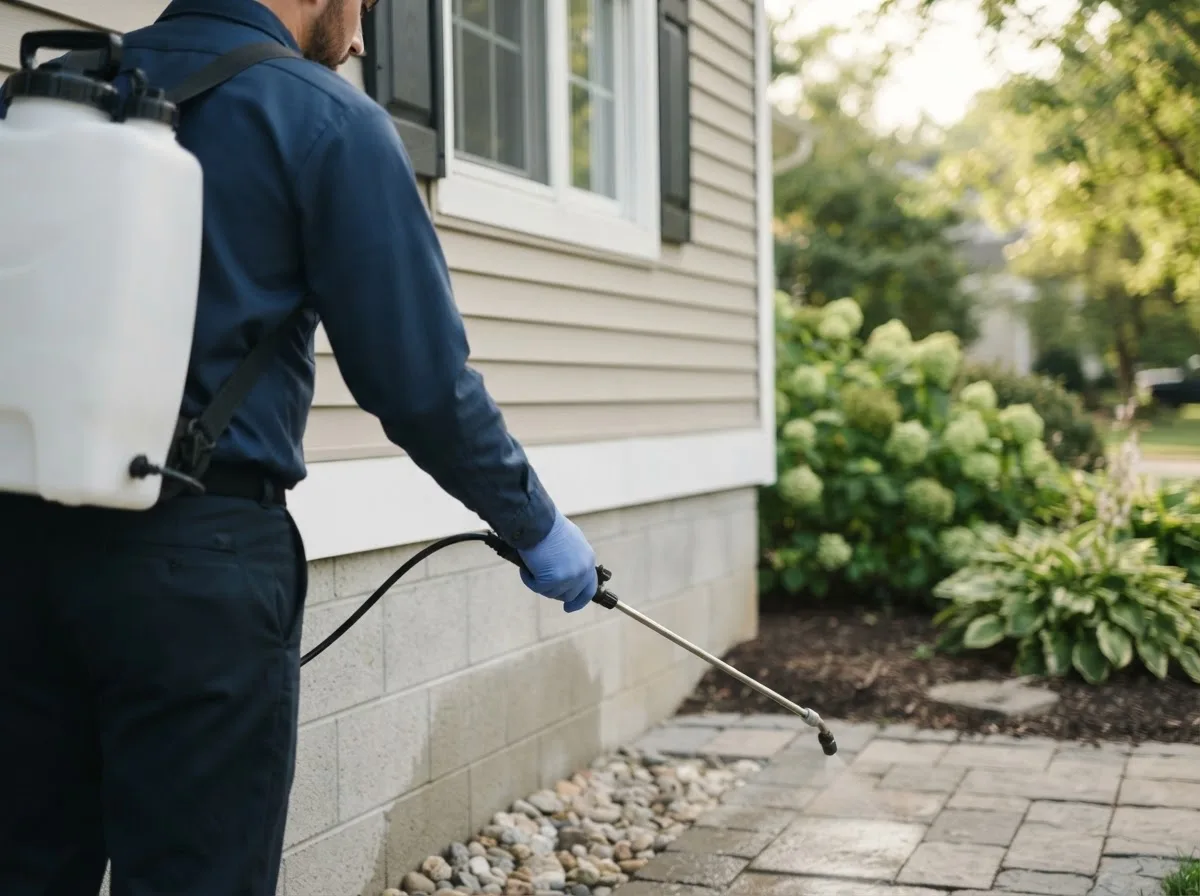 Pest control technician inspecting a home in Muncie, IL